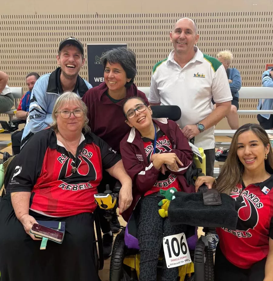 The Redlands Rebels boccia team and supporters at the sports hall